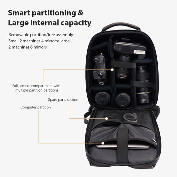 MHXCV D97 Waterproof Photography Camera Backpack Compatible with Digital SLR Cameras, Multiple Lenses, Tripod, 15.6 in / 39.6 cm Laptop, Canvas Multi-Functional Travel Bag Black