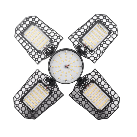MHXCV Deformable LED Garage Light E27 Quad Leaf Folding Shop Light Fixtures 100W Waterproof High Power Industrial Canopy Ceiling Lamp for Workshop Gym, Warm White 3000K (5.5 in / 14 cm)