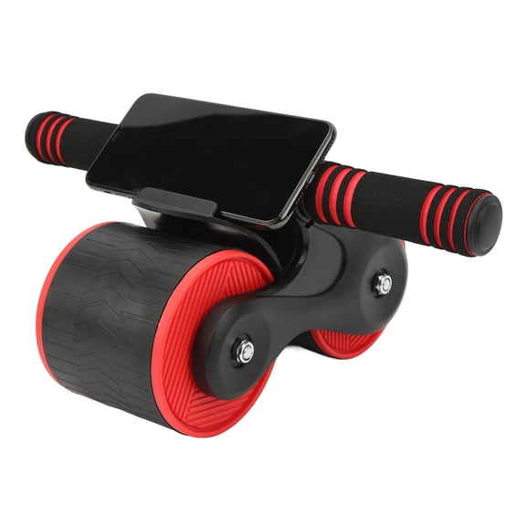 MHXCV Double Round Abdominal Wheels Roller Automatic Rebound Core Exerciser with Phone Holder Black Red