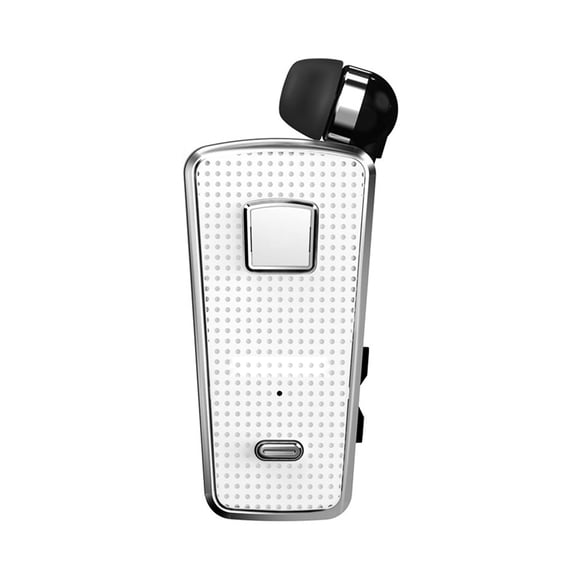 MHXCV Fineblue F970 Pro Clip-on In-ear Earphone Wireless Bluetooth 5.0 Headset with Retractable Cable, Vibrating Alert, Hands-Free Built-in Mic, 10H Playtime for Smartphone Business Sport White