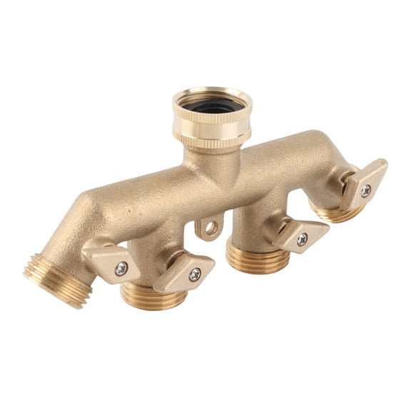 MHXCV G3/4 Brass 4-Way Garden Hose Splitter Ball Valve Adapter, Water Faucet Connector for Plant Irrigation (6.5 inches / 16.5 cm)