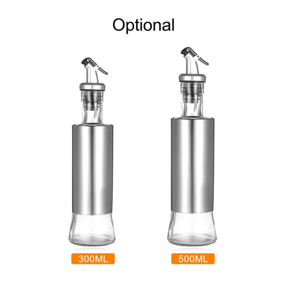 MHXCV Olive Oil Dispenser Bottle 10 oz / 300ml Glass Stainless Steel Cruet Drizzler with Pourer Drip-Free Spout for Kitchen Cooking Dressing Sleek Clear Oil Dispensing Bottle