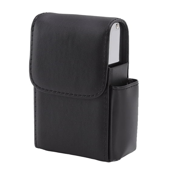 MHXCV PU Cigarette Case with Lighter Holder, 20 Cigarette Capacity, Black (4.3 inches / 10.9 cm)