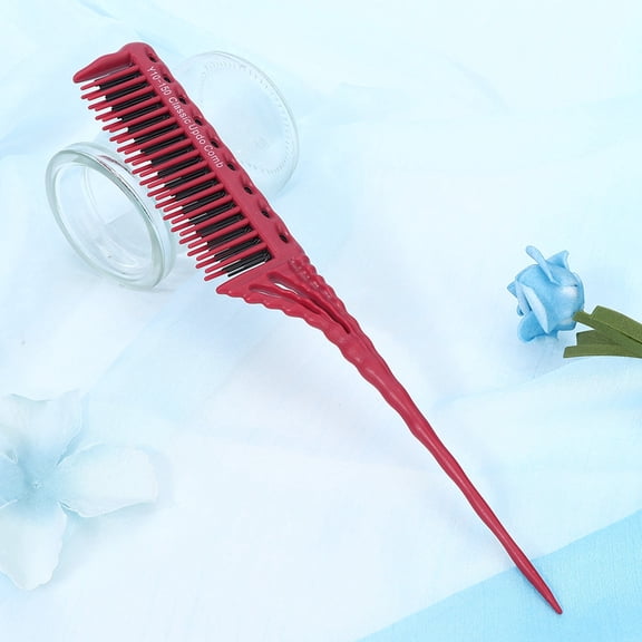 MHXCV Professional 3-Row Teasing Hair Comb with Pointed Rat Tail Non-Slip Handle for Precision Styling Sectioning Hair Care Modeling Comb, 10.2 inches / 26.0 cm (Red)