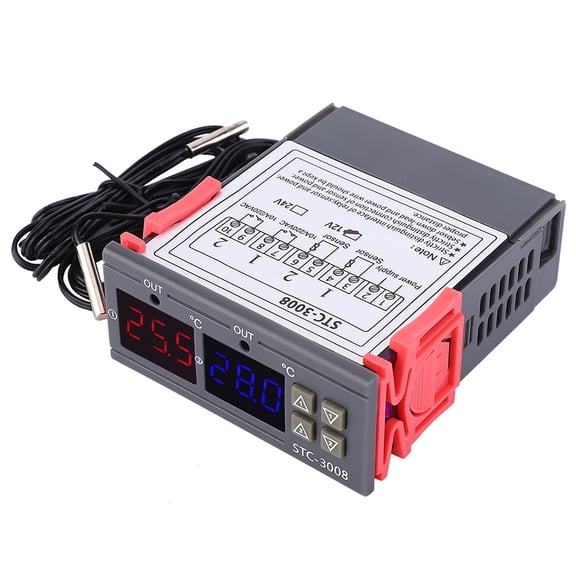 MHXCV STC-3008 Digital Intelligent Thermostat Dual Screen Temperature Controller with 2 NTC Sensors Electronic Microcomputer Thermostat Switch for Seafood Cooling Machine 110V 3x1.4x3.3 inches