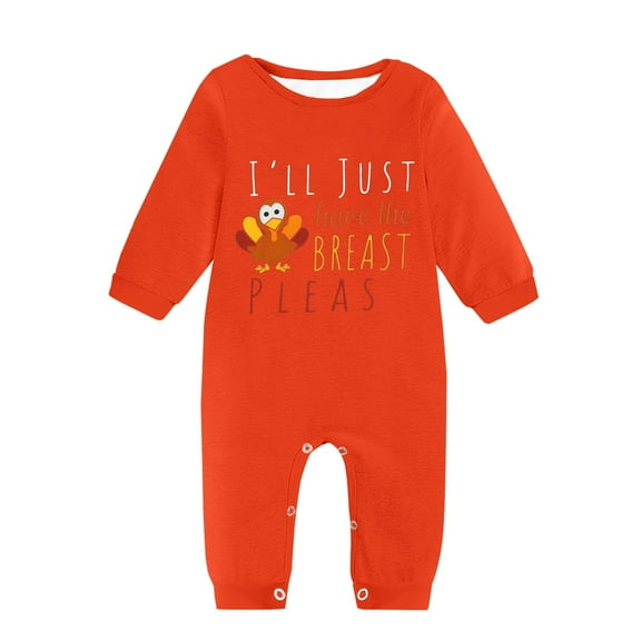 MHZLDYZ 0-3 Months Baby Boy Clothes Infant Boy And Girl Romper Long Sleeved Round Neck Letter Printing Thanksgiving Jumpsuit Bodysuit Baby Outfit Newborn Boy Outfits (Orange,12M)