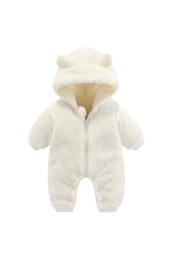 0-3 Months Baby Girl Clothes Baby Girls Boys Winter Clothes Snowsuit Teddy Bear Onesie Outfit Newborn Fleece Jumpsuit Romper Coat Hooded Suit Baby Gifts for Boys White Baby Onesies (White,59)