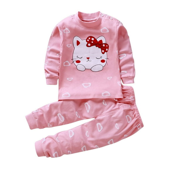 MHZLDYZ 10 Year Old Girl Clothes Toddler Girls Long Sleeved Cat Print Tops And Pants for 0 To 9 Years Little Girl Summer Outfits Kids Hawaiian Shirt Girls 7 Year Old Girl Clothes(Hot Pink,120)