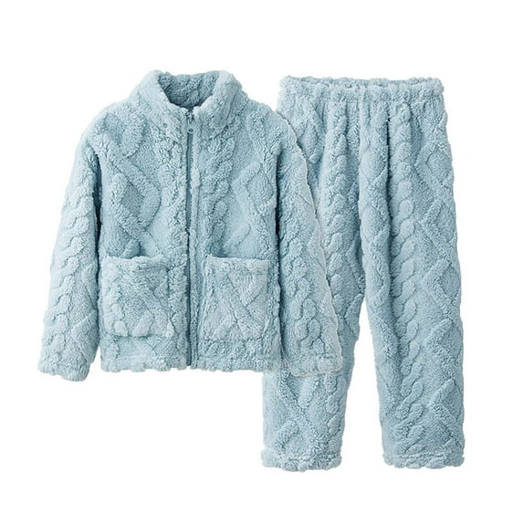 MHZLDYZ 2 Piece Sets Kids Boys Girls Fleece Set Toddler Winter Warm Zipper Up Long Sleeve Fleece Jacket Coat +Pants Pajamas Set Soft Homewear (Light Blue,160)