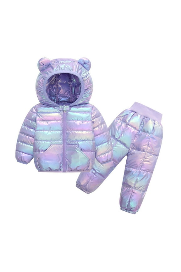 2 Piece Sets Toddler Baby Snowsuit Girls and Boys Hoodie Jacket Snow Suit Pants Winter Windproof Hooded Warm Outwear Jacket Set (C,90)