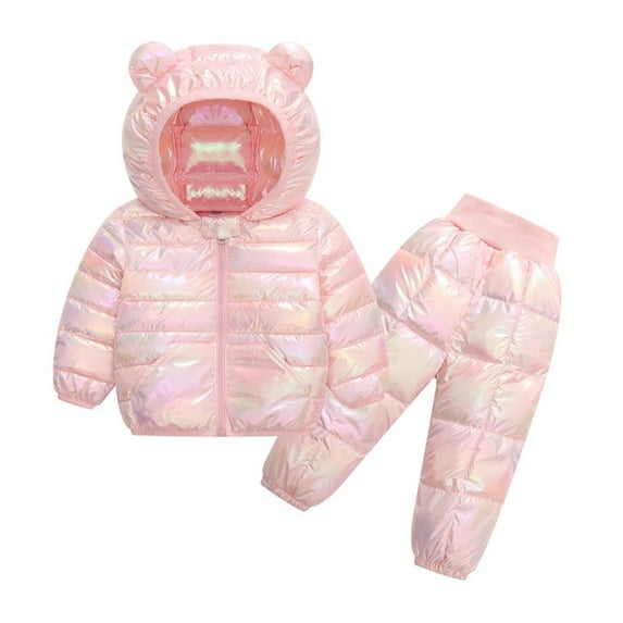 MHZLDYZ 2 Piece Sets Toddler Baby Snowsuit Girls and Boys Hoodie Jacket Snow Suit Pants Winter Windproof Hooded Warm Outwear Jacket Set (Pink,110)