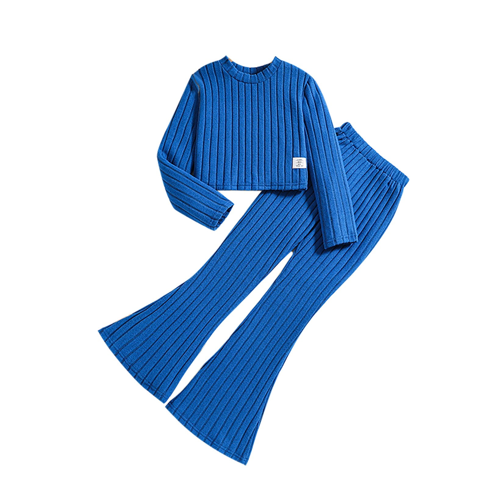 MHZLDYZ 2 Year Old Boy Clothes Girls Big Girls 2024 Autumn Winter Long Sleeve Solid Color Stripe Top Flared Pants 2 Pcs Outfits Set(Blue,12Y)