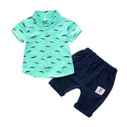 MHZLDYZ 2 Year Old Boy Clothes Toddler Kids Baby Boys Summer Gentleman Suit Clothes Short Sleeve T Shirt Tops Shorts Casual 2Pcs Outfits Set Toddler Shirts Boys Short Sets(Green,100)