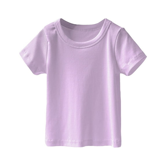 MHZLDYZ 3T Girl Clothes Toddler Girl Solid Color T Shirt Knitted Striped Round Neck Short Sleeve for 1 To 7 Years 3T Shirts Girls Toddler Girl Pajamas 3T (Purple,110)
