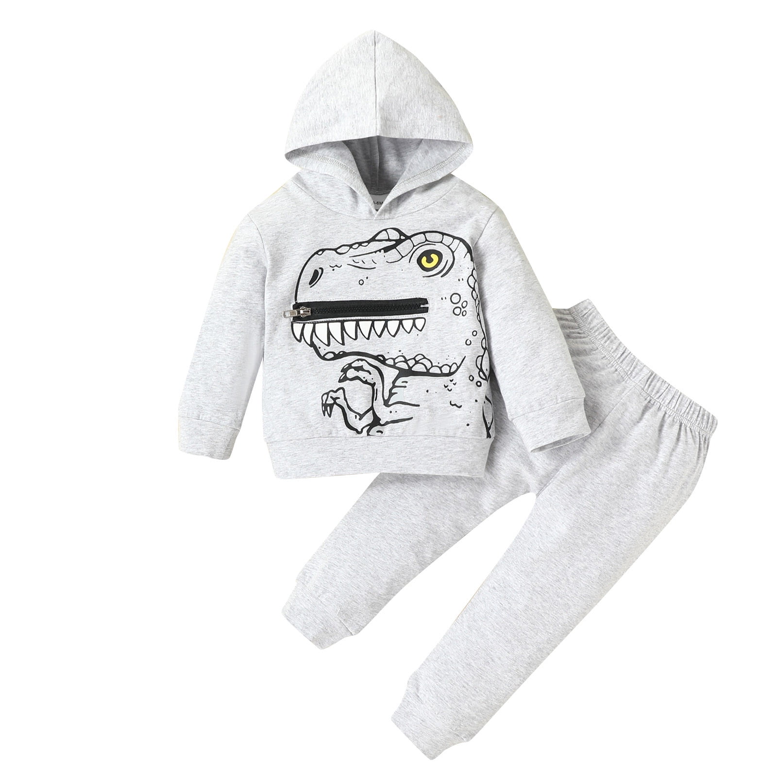 MHZLDYZ 4 Year Old Boy Clothes Kids Boys Casual Fashionable Long Sleeves Cute Cartoon Prints Hooded Sweatshirts Top Pants 2Pcs Set Outfit Toddler Boy Outfit 3T Boys Clothes(Gray,80)