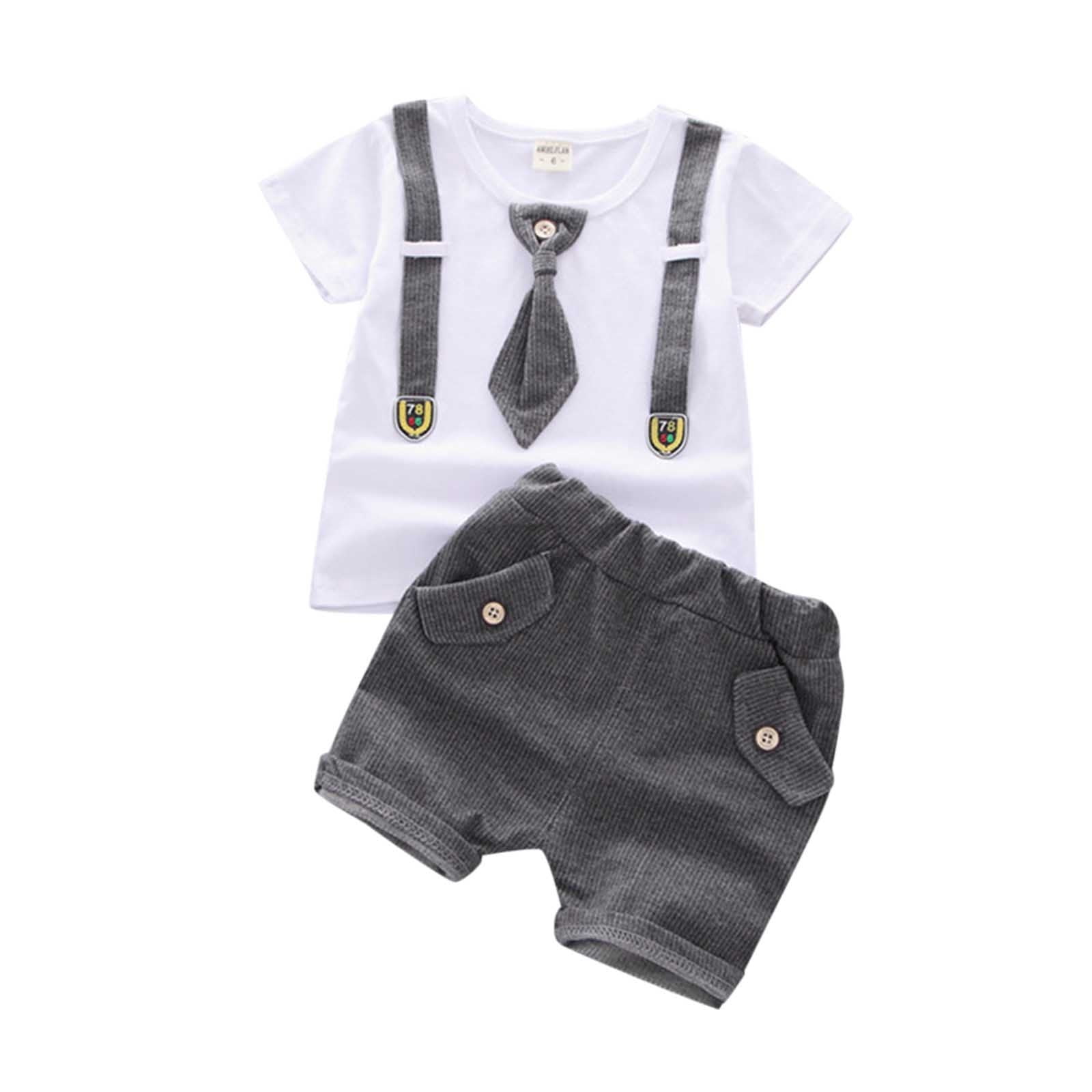 MHZLDYZ 5T Boys Clothes Kids Toddler Infant Baby Boys Patchwork Short Sleeve Tops Striped Shorts Outfit Set 2Pcs Clothes 4 Year Old Boy Clothes 5T Boys Clothes(Gray,110)