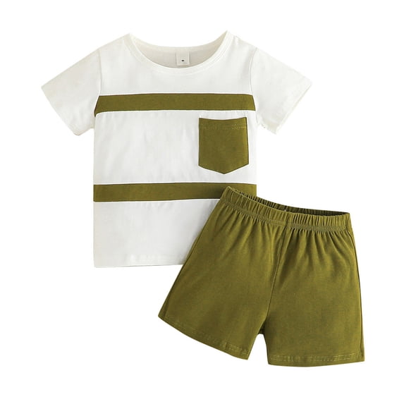 MHZLDYZ 5T Boys Clothes Summer Toddler Boys Short Sleeve Patchwork Color Pocket Tops Shorts Two Piece Outfits Set for Kids Clothes Toddler Boys Toddler Boy Clothes 2T(Army Green,100)