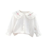MHZLDYZ 5T Girls Clothes Toddler Kids Baby Girls Summer Casual Loog Sleeves Blouse Doll Collar Shirt White Toddler Shirt Baby T Shirts (F,100)
