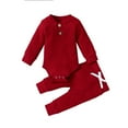 thumbnail image 1 of MHZLDYZ 7 Year Old Girl Clothes Newborn Fall Winter 2Pcs Outfits Baby Boy Girl Clothes Set Ribbed Outfits Unisex Infant Solid Color Long Sleeve Tops Pants Set (Red,80), 1 of 6