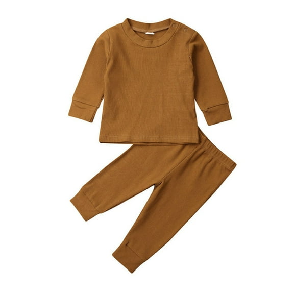 MHZLDYZ 8 Year Old Girl Clothes Sets Boy Ribbed Clothes Girl Tracksuits Shirts+Pants Baby Solid Kids Toddler Girls Outfits&Set Girls Short Sets Size 7-8 Girls Size 8 Summer Outfits (Brown,70)