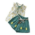 thumbnail image 1 of MHZLDYZ 8 Year Old Girl Clothes Summer Girls Pineapple Print Small Flying Sleeve Shirt Solid Color Lace Up Shorts Two Piece Set Girls Summer Outfits Size 10-12 Girls Size 8 Summer Outfits (Green,140), 1 of 5
