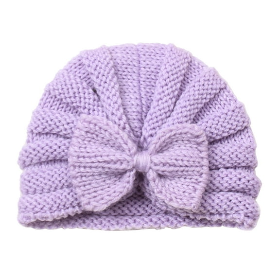 MHZLDYZ Baby Bonnet Toddler Infant Baby Boys Girls Knitted Cap Beaniess Solid Cotton Bowknot Elastics Turban Hat Baby Girl Bows Baby Bonnet Baby Girl Bows(Purple,One Size)