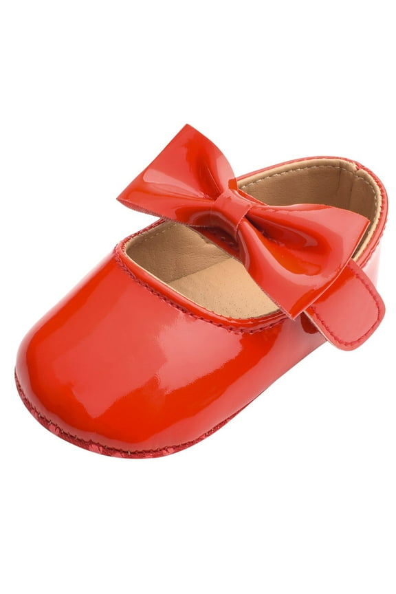 Baby Booties Toddler Kids Baby Girls Patent Leather Cute Bow Firstwalk Hook&Loop Casual Shoes Infant Walking Shoes Baby Shoe Baby Girls' Shoes(Red,One Size)
