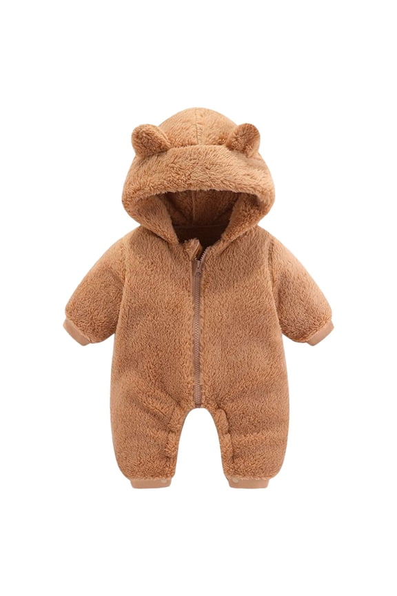 Baby Boy Onesies Baby Girls Boys Winter Clothes Snowsuit Teddy Bear Onesie Outfit Newborn Fleece Jumpsuit Romper Coat Hooded Suit Newborn Onesies Girl Baby Items Baby Items(Brown,66)