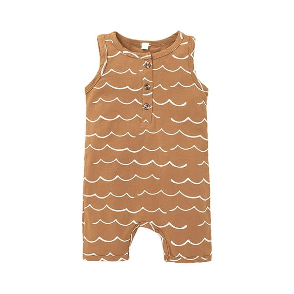 MHZLDYZ Baby Boy Onesies Infant Boys Girls Sleeveless Wave Pattern Crawl Suit for 0 To 24 Months Newborn Onesies Girl Baby Items Baby Items(Coffee,G)