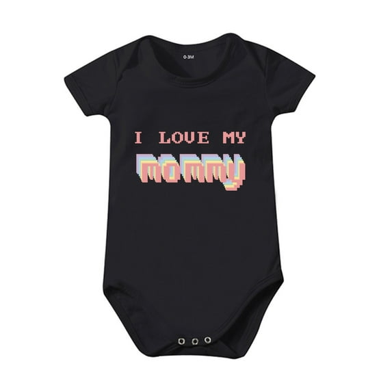 MHZLDYZ Baby Boy Outfits Boys And Girls Cartoon Color Printing I Love My Mommy Print Short Sleeved Crawl Clothes Summer Solid Color 0 To 24 Months Kids Onesies 6-9 Months Baby Clothes Boy (Black,24M)