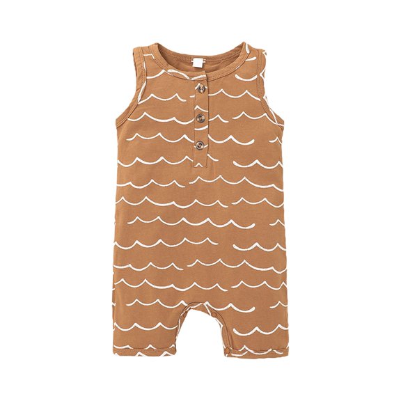 MHZLDYZ Baby Clothes Unisex Infant Boys Girls Sleeveless Wave Pattern Crawl Suit for 0 To 24 Months Preemie Clothes Boys Baby Boy Outfits Baby Boy Outfits(Coffee,C)