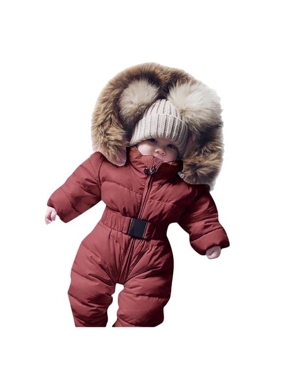 Baby Girls Snowsuit Romper Hooded Jumpsuit Warm Outerwear Jacket Jumpsuit Coat Newborn Infant Boys Snowsuits Padded Thick Coat Outfit (Brown,65)