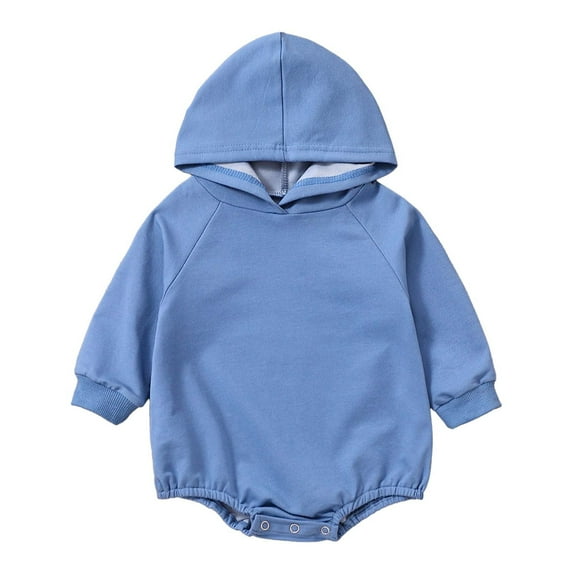 MHZLDYZ Baby Onesies 6-9 Months Boy Newborn Infant Baby Girls Boys Solid Autumn Long Sleeve Hooded Romper Bodysuit Clothes White Onesies 6-9 Months 6-9 Month Boy Clothes (Blue,60)
