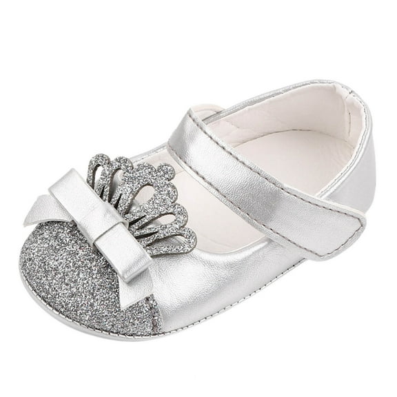 MHZLDYZ Baby Sock Shoes 12-90 Months Crown Girls Leather Princess Shoe Toddler Soft Walking Shoe Kids First Baby Shoes Baby Shoes 3-6 Months Baby Girl Shoes 12-18 Months (Silver,12)