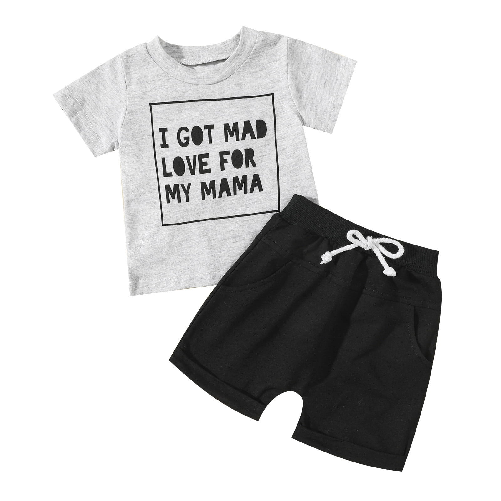 MHZLDYZ Boy Clothes 4T Kids Toddler Baby Boys Spring Summer Print Letter Cotton Short Sleeve Tops Tshirt Shorts Outfits Set Clothes Boys Summer Outfits 4 Year Old Boy Clothes(Gray,80)