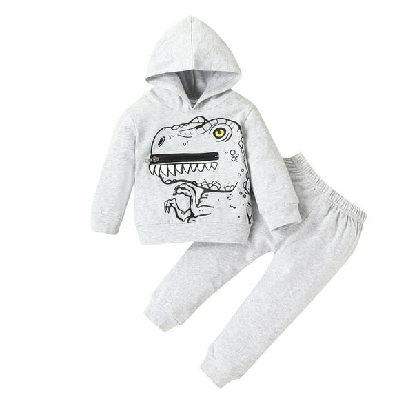 MHZLDYZ Boys 5T Clothes Kids Boys Casual Fashionable Long Sleeves Cute Cartoon Prints Hooded Sweatshirts Top Pants 2Pcs Set Outfit 3T Shorts Boys Boys 4T Summer Clothes(Gray,100)