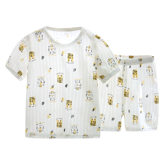 MHZLDYZ Boys' Clothing Sets Toddler Boys Girls Short Sleeve Clothing Kids Pajamas Sleepwear Cartoon Prints Tops Shorts Outfits Toddler Boy Pajamas Toddler Boy Short Sets(Yellow,S)
