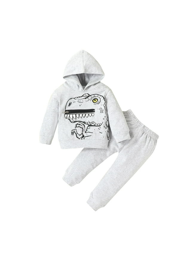Boys Outfits Kids Boys Casual Fashionable Long Sleeves Cute Cartoon Prints Hooded Sweatshirts Top Pants 2Pcs Set Outfit Boy Clothes 4T Toddler Outfits for Boys(Gray,70)