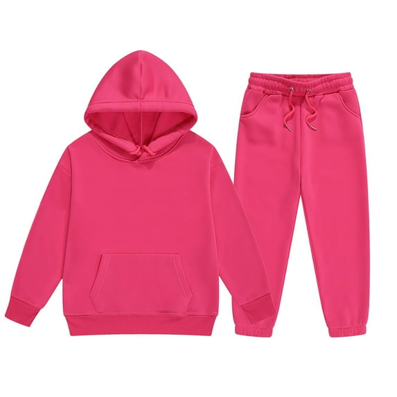 MHZLDYZ Clearance Girl's Boys 2Pcs Set Solid Color Long Sleeve Pullover Hooded Sweatshirt Set Sweatsuits and Casual Sweatpants with Pocket Outfits Tracksuit (Hot Pink,100)