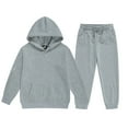 thumbnail image 1 of MHZLDYZ Children's Winter Outfits Suit Boys Hoodie Straight Elastic Waist Flounce Hoodie Set Children And Girls Hooded Sportswear Multi Color Fall Hoodie Set With Pockets(Grey,120), 1 of 5