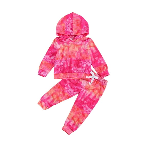 MHZLDYZ Clearance Clothes for Girls Toddler Girl Hoodie Long Sleeve Tie Dye Printed Top and Pants Set for 0 To 6 Years Girls' Clothing Sets (Hot Pink,130)