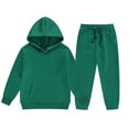 thumbnail image 1 of MHZLDYZ Clearance Girl's Boys 2Pcs Set Solid Color Long Sleeve Pullover Hooded Sweatshirt Set Sweatsuits and Casual Sweatpants with Pocket Outfits Tracksuit (Green,160), 1 of 5