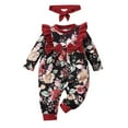thumbnail image 1 of MHZLDYZ Clearance Girls 10-12 Summer Outfits Infant Newborn Baby Girls Long Sleeve Floral Print Patchwork Bowknot Romper Jumpsuit With Headbands Outfits Set 2Pcs Girls Summer Shirts (Black,3M), 1 of 4