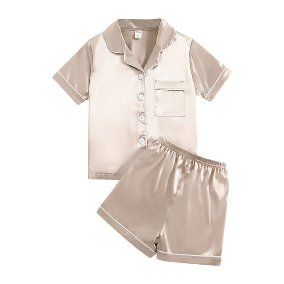 MHZLDYZ Clothes for Kids Boys Girls Summer Solid Color Satin Simulation Silk Short Sleevees Shorts Children'S Homewear Pajamas Set 2 Pcs Outfits Set(Gold,130)