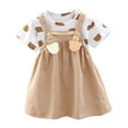 thumbnail image 1 of MHZLDYZ Cute Summer Outfits for Girls 10-12 Summer New Cute Cartoon Short Sleeved Round Neck T Shirt+Strap Dress Children's Fashion Two Piece Set Girls Outfit Girls' Short Sets (Khaki,100), 1 of 6
