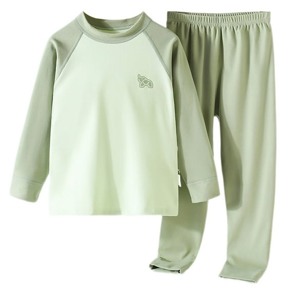MHZLDYZ Cute Summer Outfits for Girls 10-12 Boys Girls Blocking Shoulder Sleeve Long Sleeve Pajamas Pajama Pants Thermal Underwear Set(Green,130)