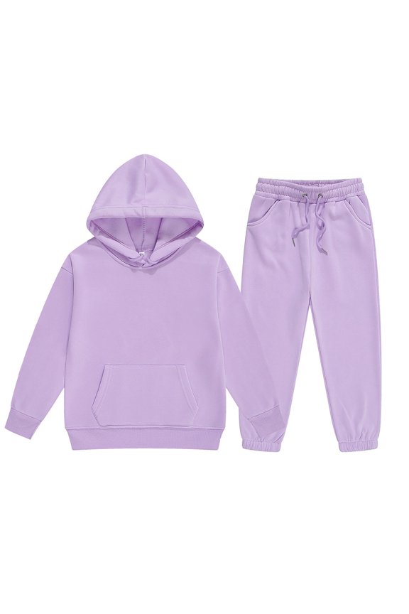 Clothes for Girls Girl's Boys 2Pcs Set Solid Color Long Sleeve Pullover Hooded Sweatshirt Set Sweatsuits and Casual Sweatpants with Pocket Outfits Tracksuit (Purple,110)