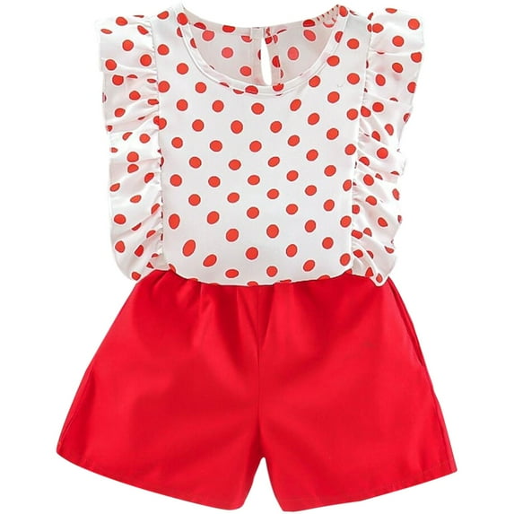 MHZLDYZ Girls Clothes Size 10 12 Summer New Girls Fashion Chiffon Suit Floral Polka Dot Suit Flying Sleeve Chiffon White Pants Suit Clothes for Girls 10-12 Girls Summer Clothes (K,120)