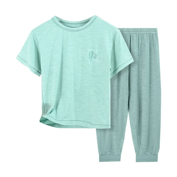 MHZLDYZ Girls' Clothing Sets Children's Solid Color Short Sleeved T Shirt + Trousers Summer Daily Casual Home Clothes Girls Clothes Size 8 Outfits for Girls 10-12 Girls Outfits Size 7/8(Green1,100)