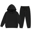 thumbnail image 1 of MHZLDYZ Girls Hawaiian Outfit Girl's Boys 2Pcs Set Solid Color Long Sleeve Pullover Hooded Sweatshirt Set Sweatsuits and Casual Sweatpants with Pocket Outfits Tracksuit (Black,100), 1 of 5